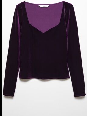 Mango Deep Purple Velvet Long-Sleeve Top